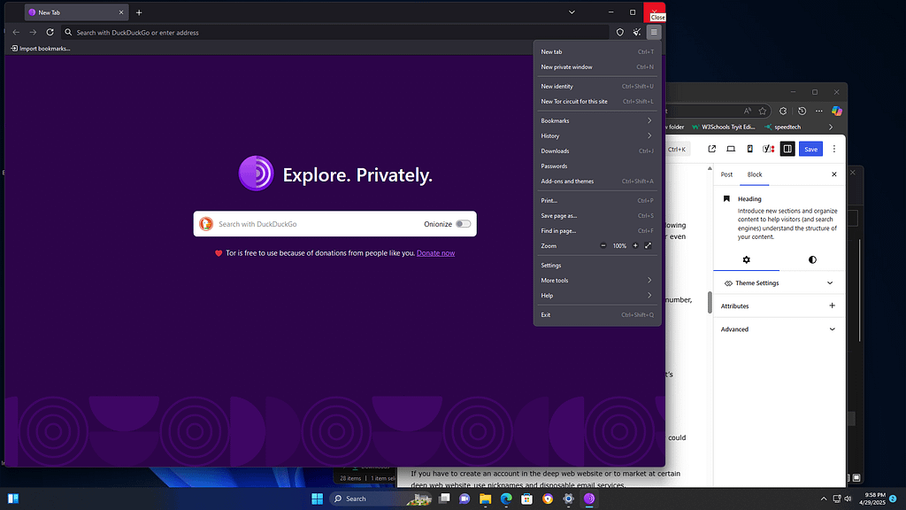 disable java script settings tor